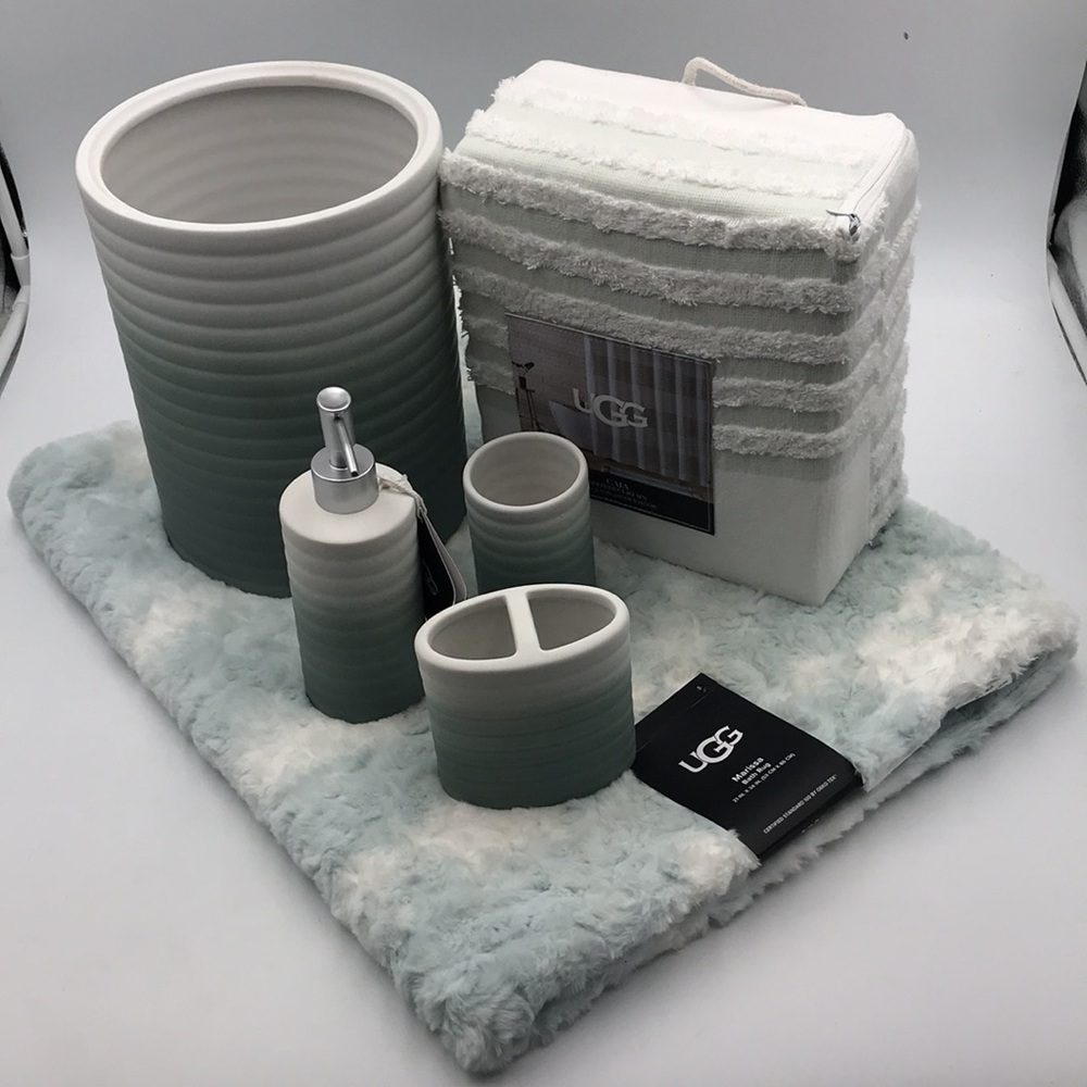 6 Pc Set Ugg Fluff Ombre Ceramic Bath Set Marissa Bath Mat Caia Shower Curtain